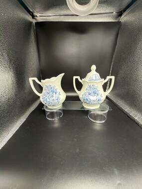 Vintage J&G Meakin Royal Staffordshire Avondale Blue and White Ironstone Sugar B